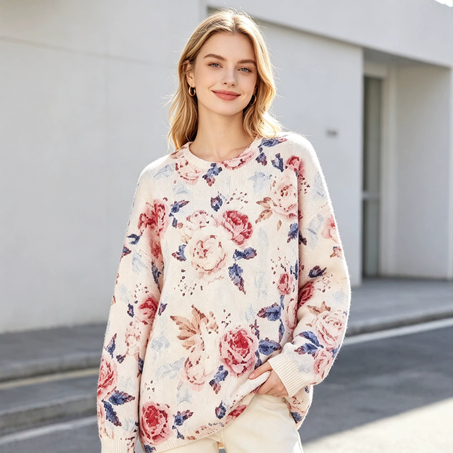 3D Christmas Print Crewneck Knit Sweater