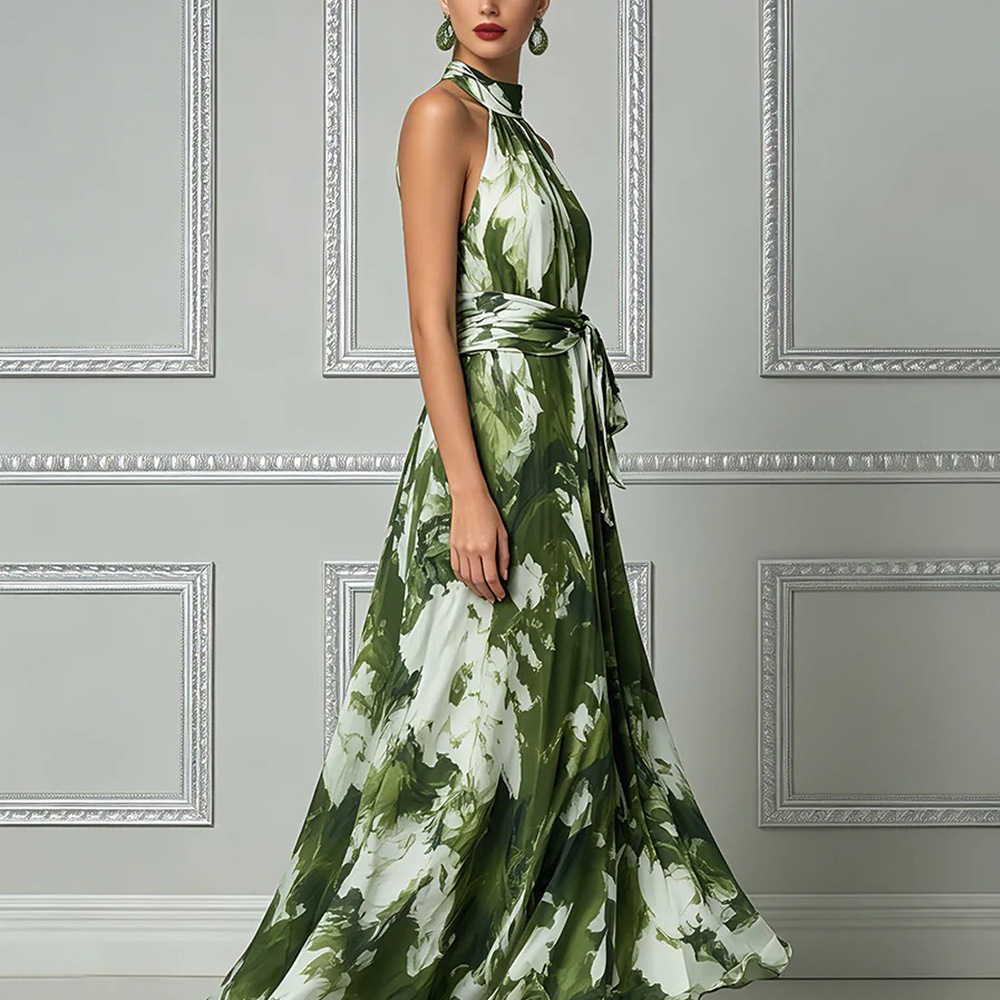 Women's Halter Neck Floral Print Off-Shoulder Maxi Dress