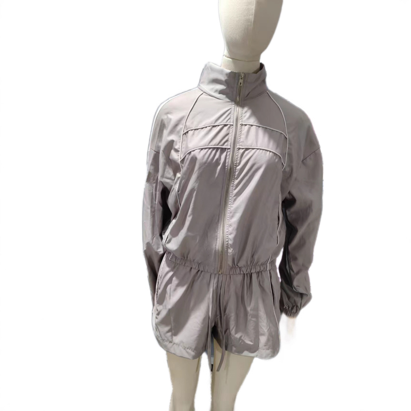Women's Sexy Long Sleeve Zip Colorblock Ribbon Shorts Two-Piece Set