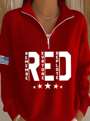 USA Red Print Women's Half-Zip Sweatshirt