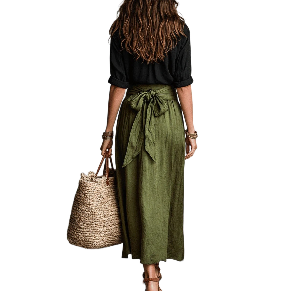Women's Loose V-Neck Ruffle Waist Two-Piece Dress Set