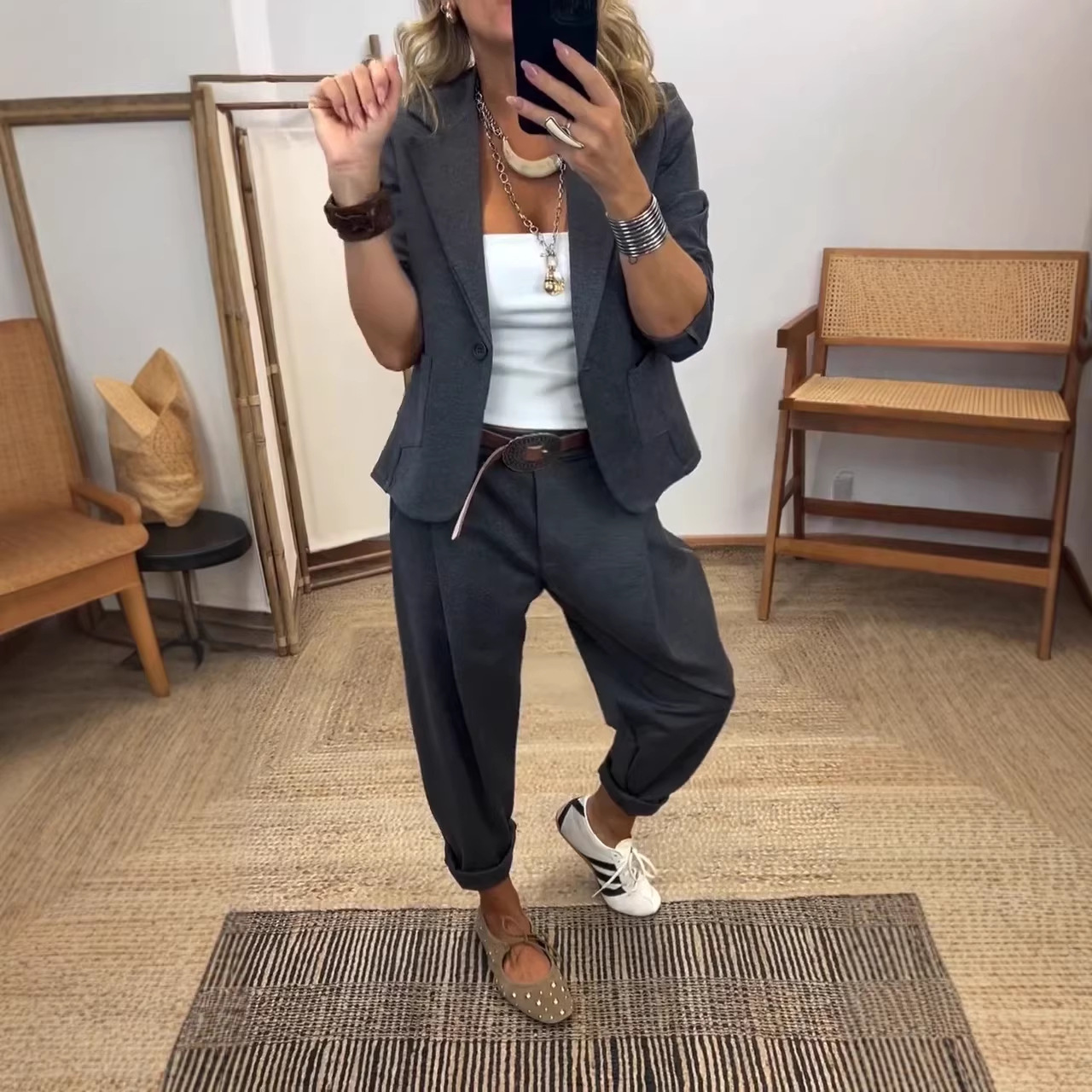 Women's Casual Commuter Blazer and Pants Set