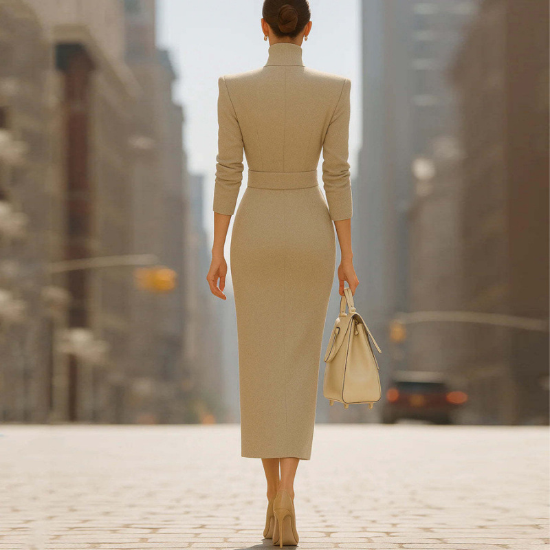 V-Neck Fitted Midi Bodycon Slit Dress
