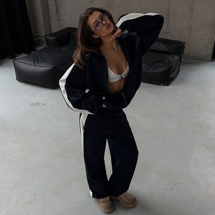 Women's Colorblock Long Sleeve Sweatshirt and Pants Set