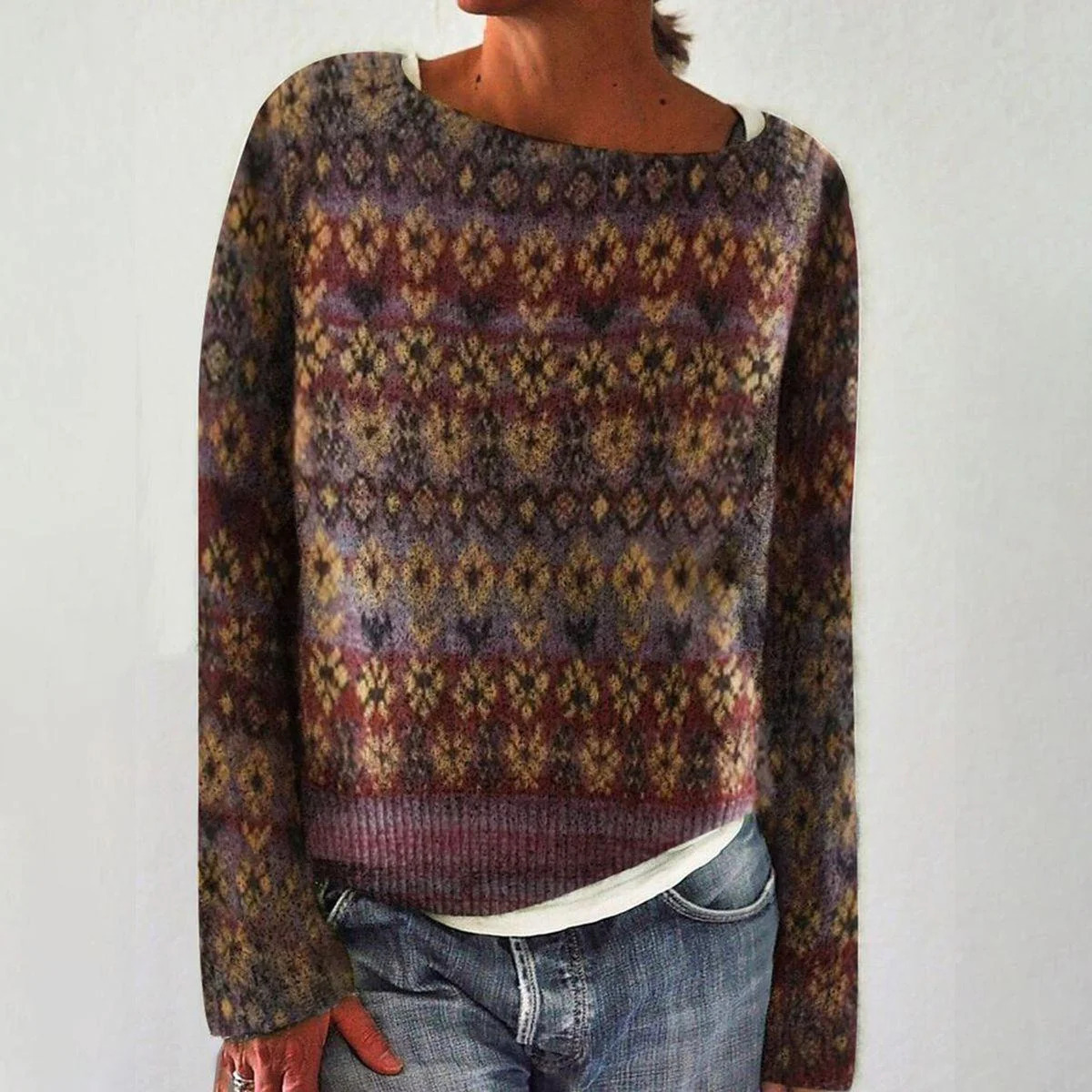 3D Print Women's Crewneck Pullover Sweater Long Sleeve Knit Top