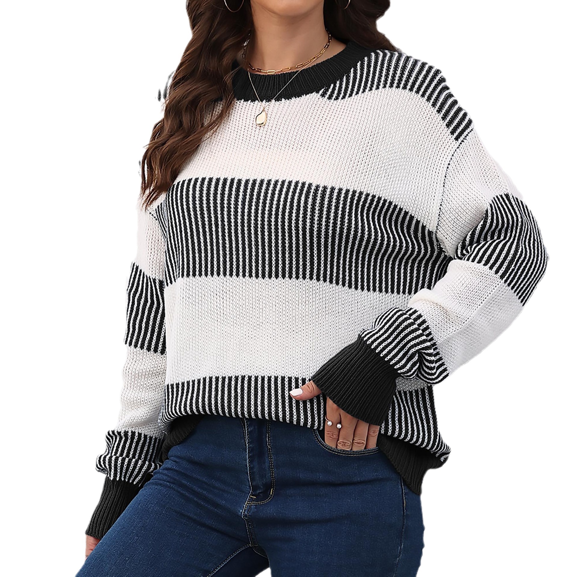 Women's Color-Block Striped Knit Pullover Sweater