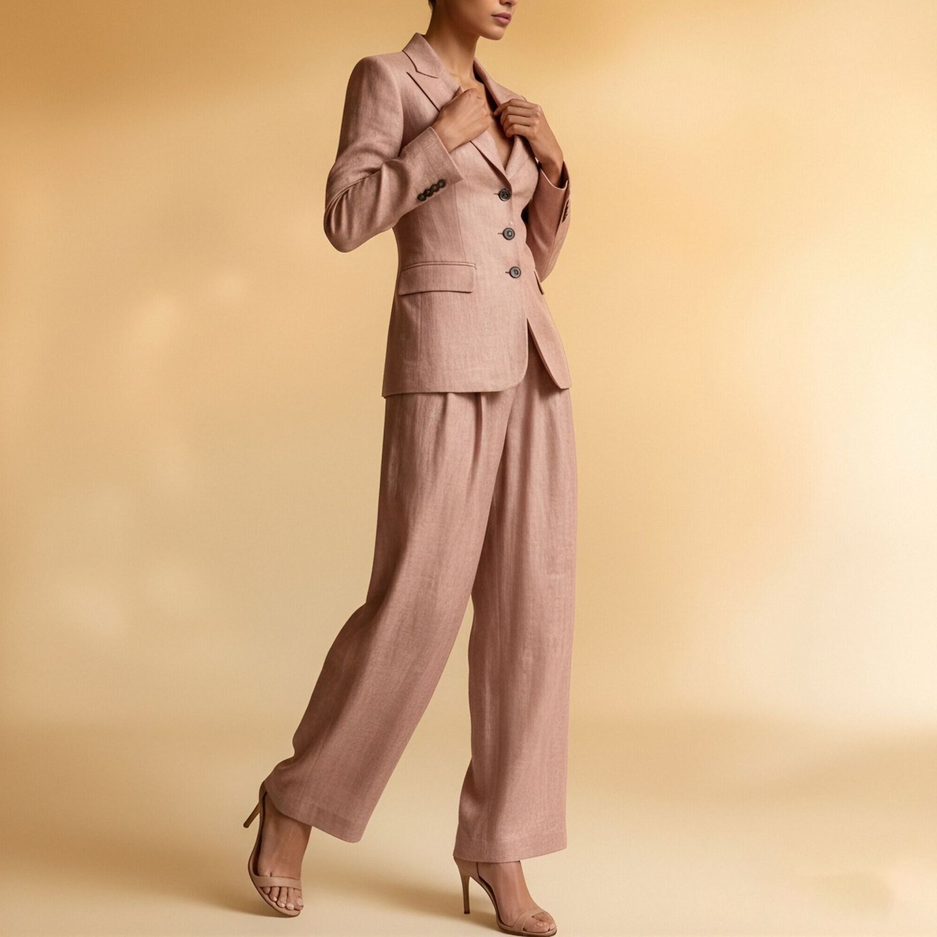 Women's Solid Color Blazer & Straight-Leg Pants Suit Set