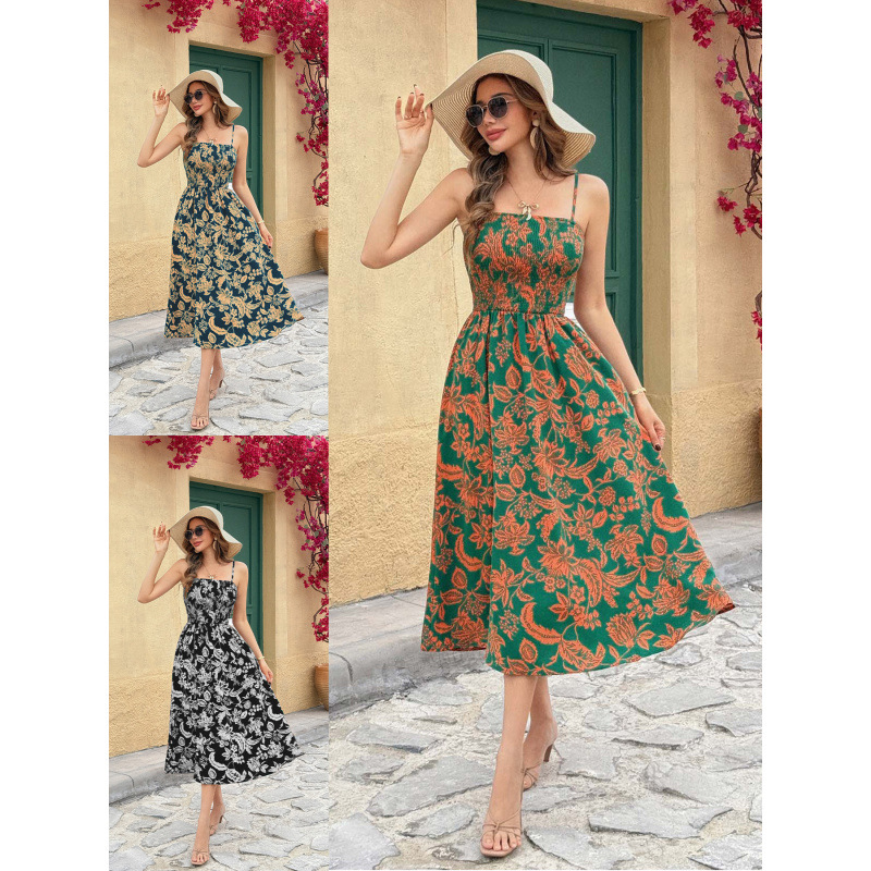 Sleeveless Slip Dress with Twist Front, Faux Suede, Long Length, Floral Print