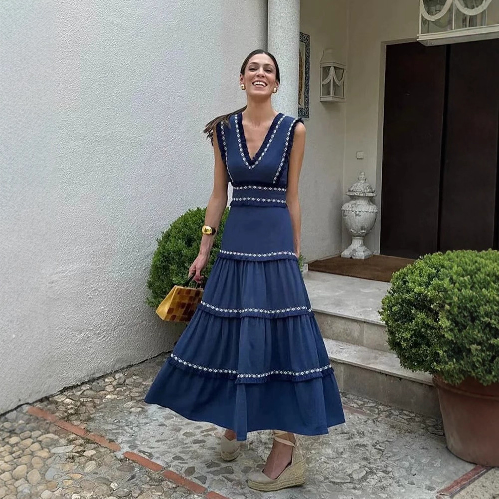 Women's Color-Block Layered Fringe Dress