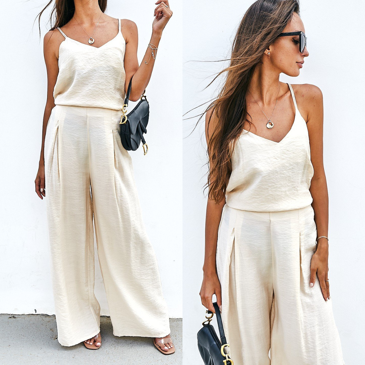 Women's Casual Two-Piece Pants Set Solid Color Sleeveless