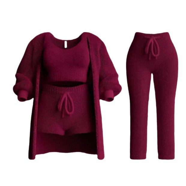 Knit Plush Long-Sleeve Cardigan, Vest & Shorts 4-Piece and 3-Piece Set