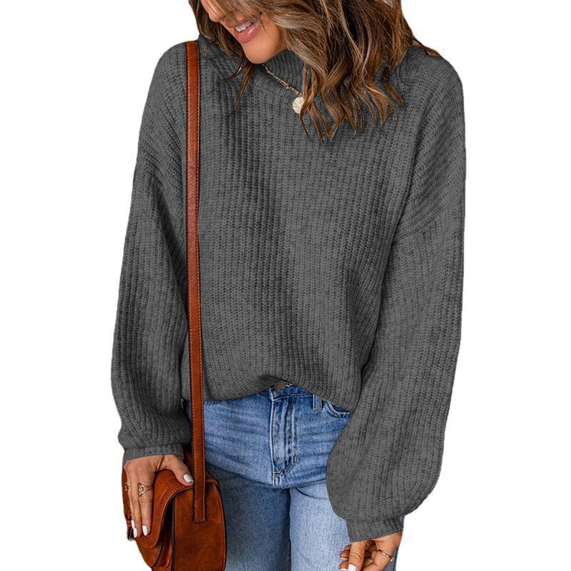 Women's Mock Neck Solid Color Loose Pullover Sweater