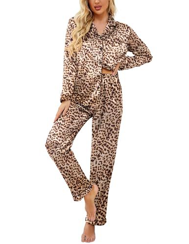 Women's Cuban Collar Leopard Print Long Sleeve Shirt Set