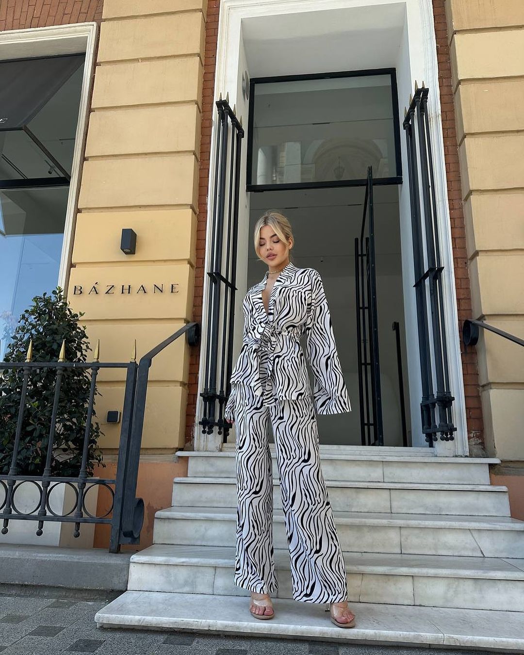 Striped Long-Sleeve Loungewear Set with Tie Shirt and Pants