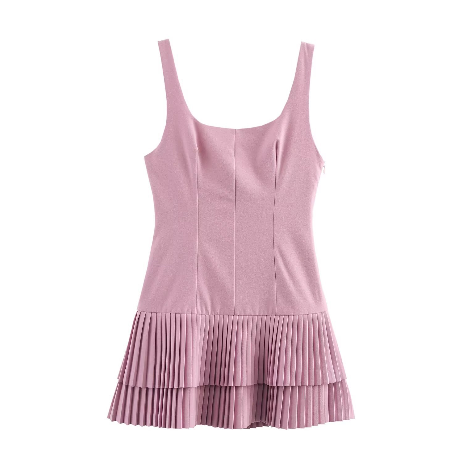 Women's Wide Pleated Cami Mini Dress Solid U-Neck Sleeveless