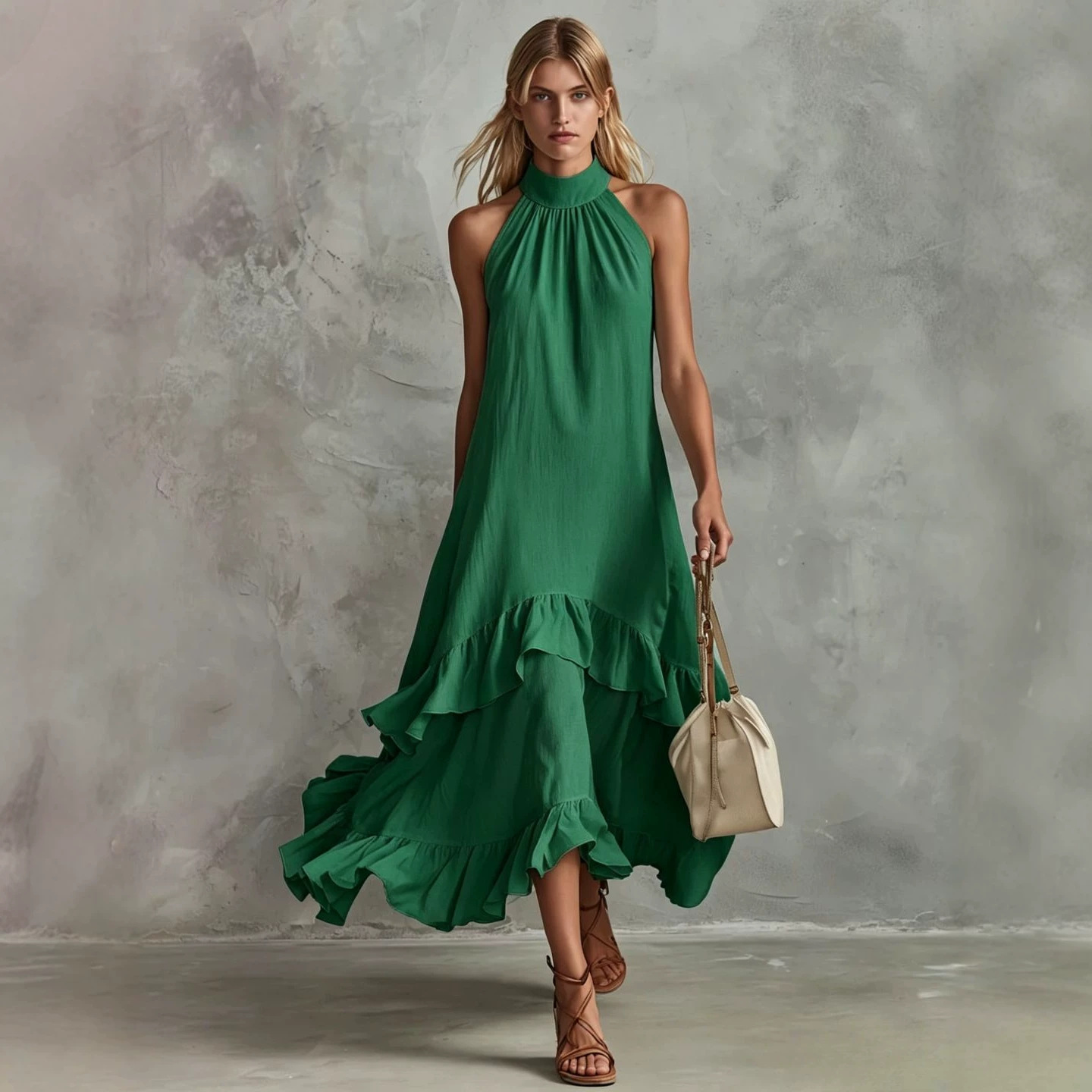 White Sleeveless Ruffle Midi Beach Dress
