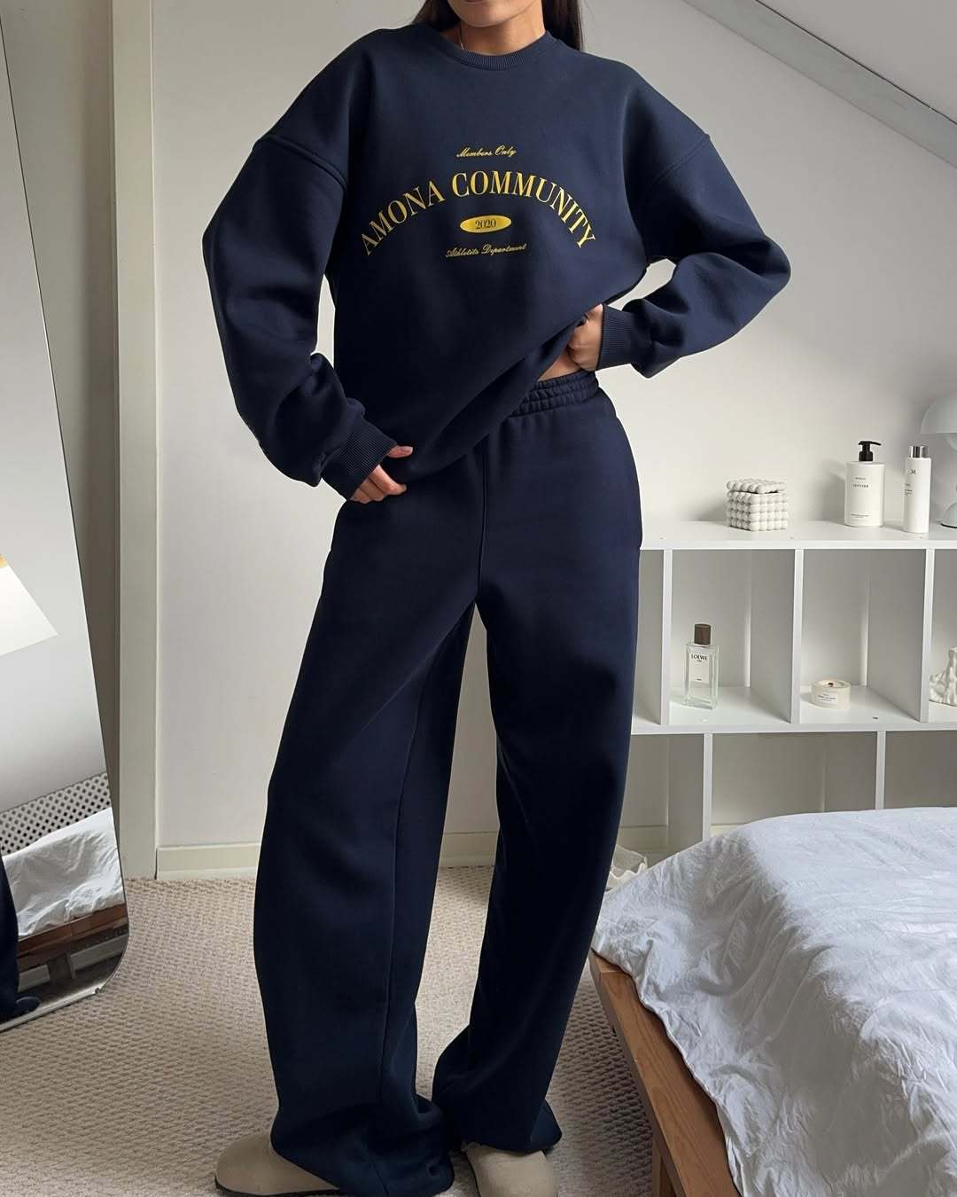 Women's Retro Letter Print Crewneck Sweatshirt and Pants Set
