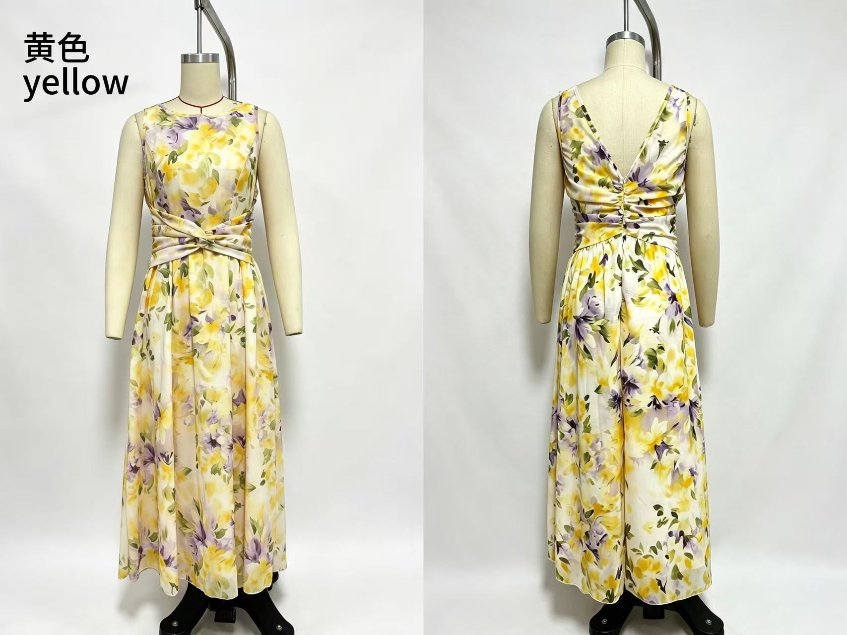 Women's Printed Chiffon A-Line Midi Dress Sleeveless Casual