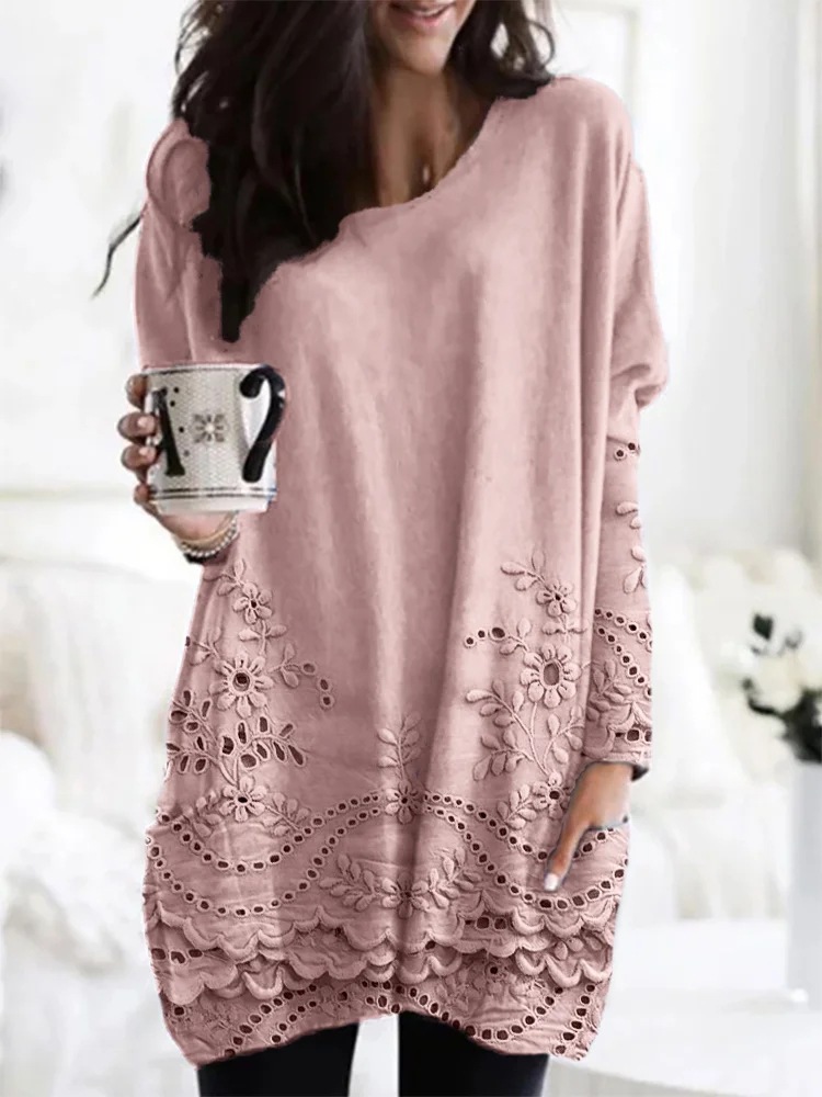 Women's Animal Print A-Line Midi Dress Long Sleeve Crew Neck Casual