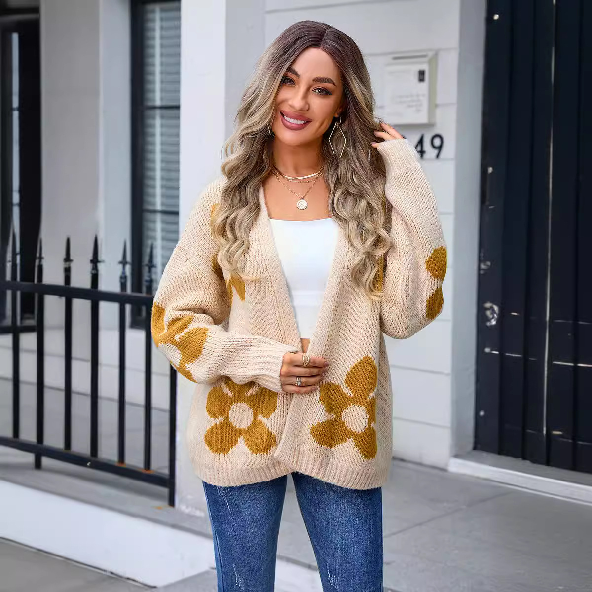 Women's Floral Print Cardigan Sweater
