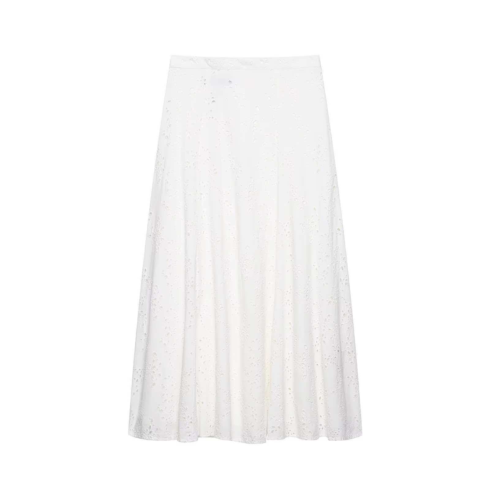 Women's Summer Two-Piece Skirt Set with Hollow-Out Embroidery, Slimming Fit