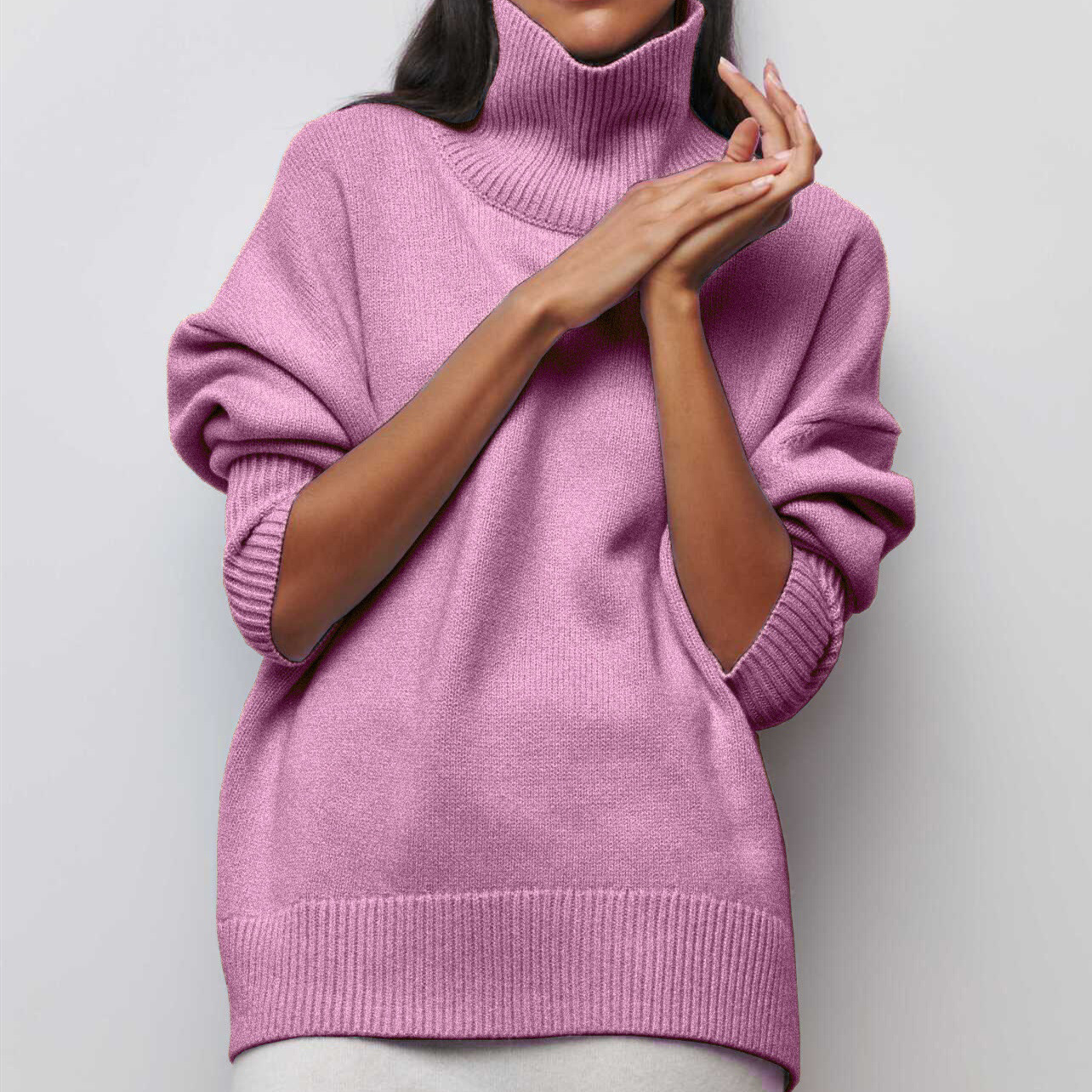 Women's Long Ribbed Turtleneck Sweater Loose Fit