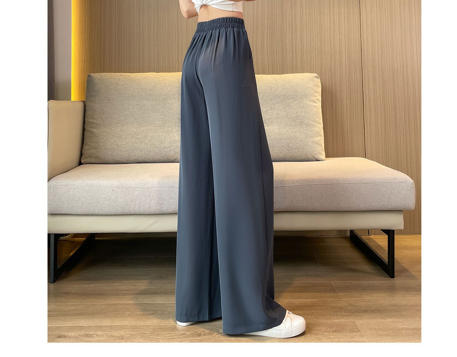 Women's High-Waist Wide-Leg Suit Pants with Drape, Lightweight Straight-Leg Casual Trousers
