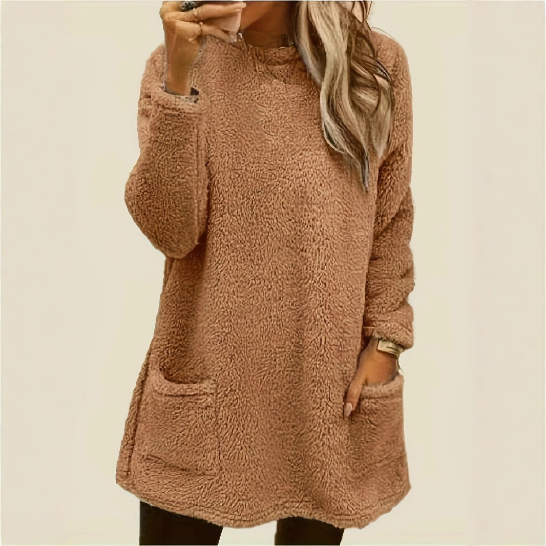 Women's Fleece Pullover Sweatshirt Long Sleeve Crew Neck Loose Fit with Pocket