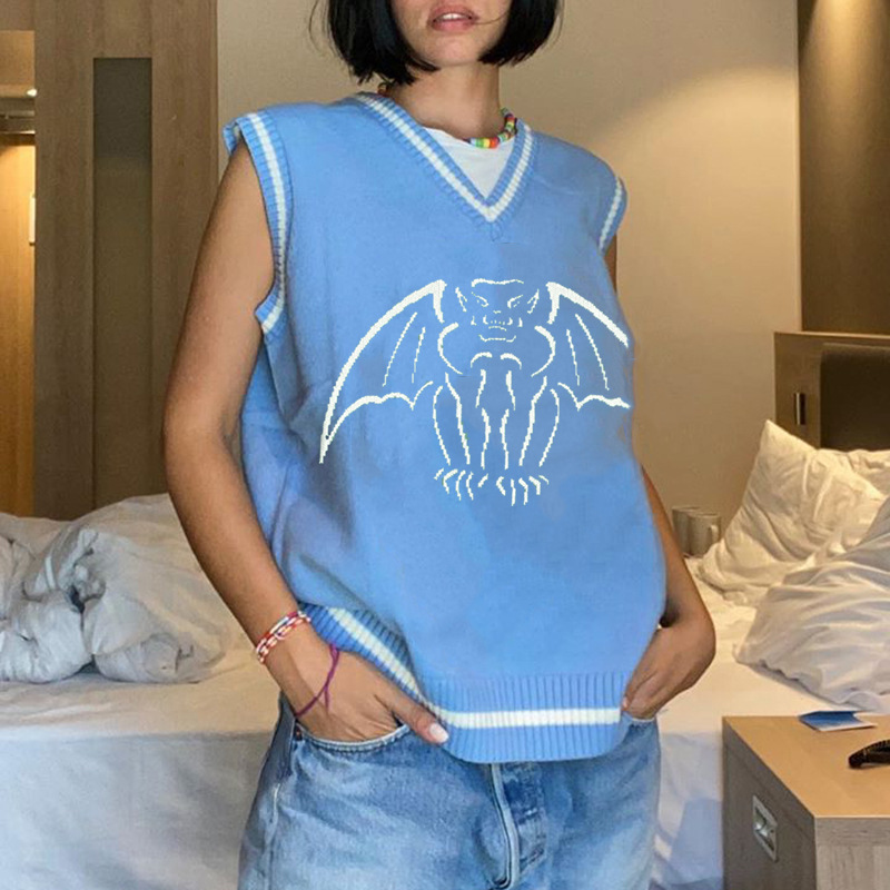 Deep V-Neck Batwing Sleeve Knit Vest