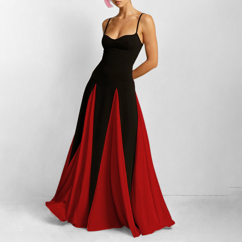 Women's Color-Block Sleeveless V-Neck Cinched-Waist Maxi Dress