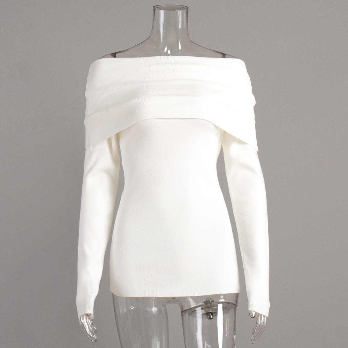 Women's Off-Shoulder Long-Sleeve Knit Top Slim Fit