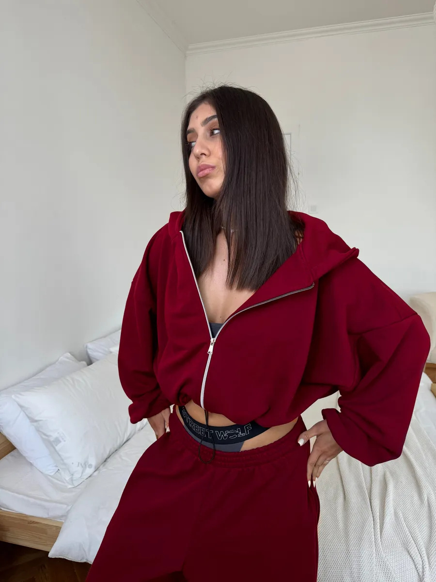 Women's Solid Color Zip-Up Hoodie and Drawstring Jogger Two-Piece Set