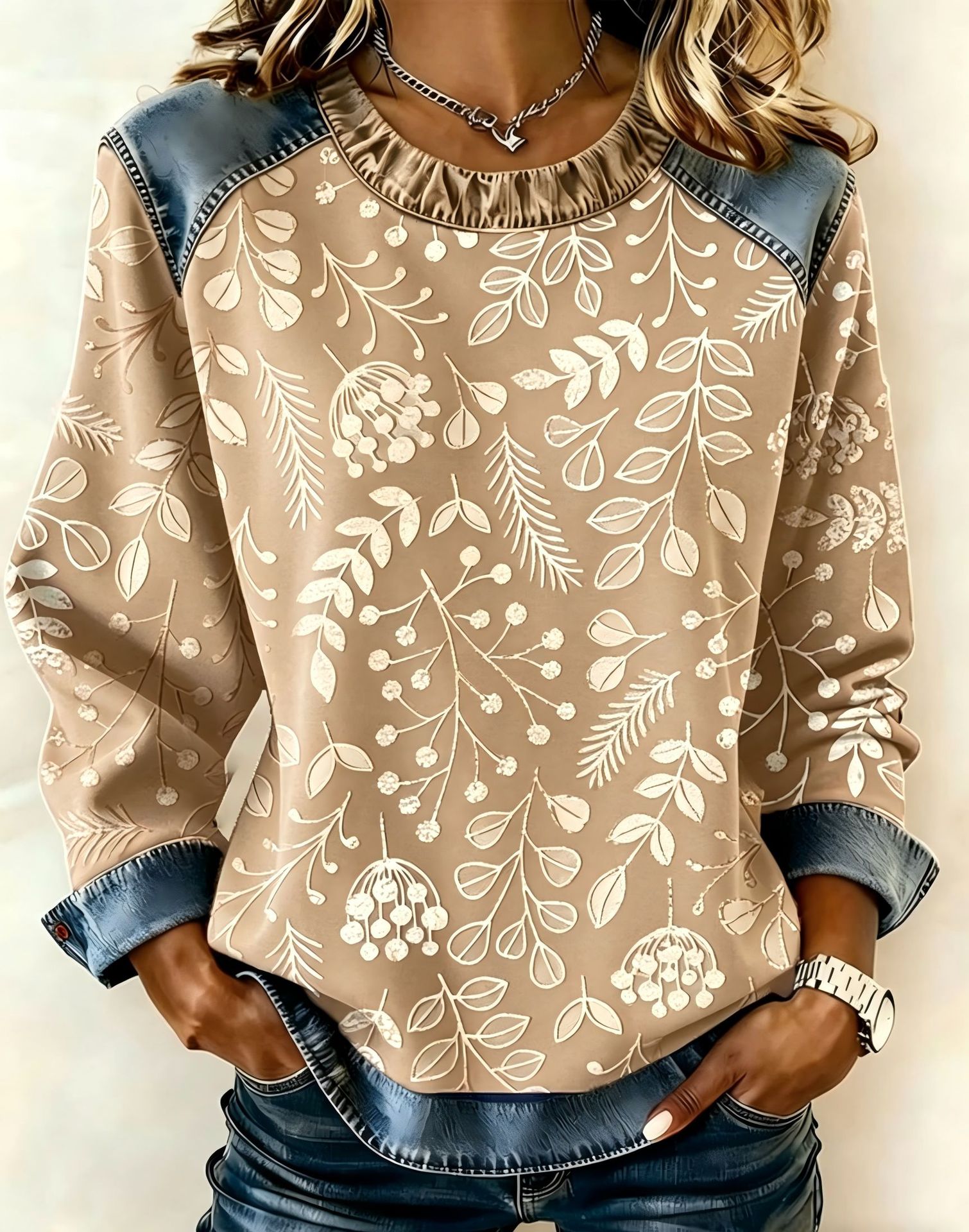 Women's Leaf Floral Print Casual Hoodie