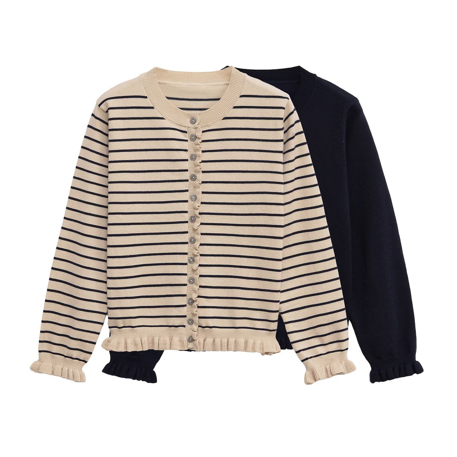 Women's Layered-Trim Crewneck Long-Sleeve Knit Cardigan