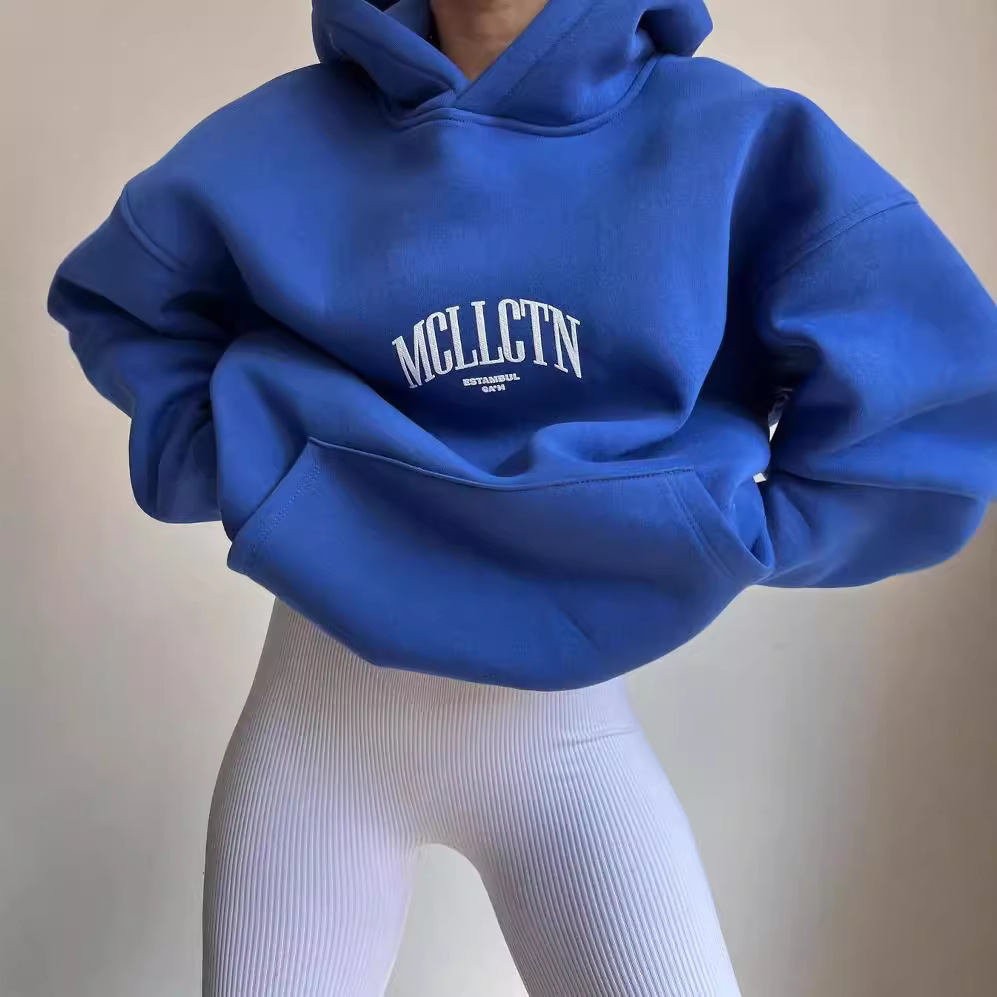 Women's Casual Letter Print Hooded Sweatshirt Long Sleeve Pullover