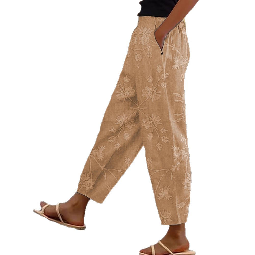 Women's Floral Print Straight-Leg Casual Pants Light Color