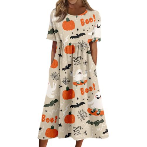 Women's Halloween Print Pleated Midi Dress