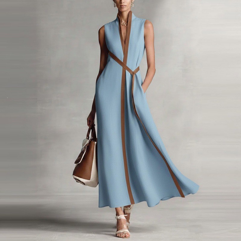 Women's Sleeveless V-Neck A-Line Long Dress Polyester Streetwear