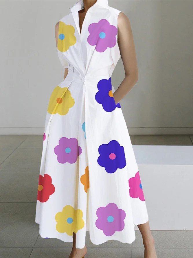 Polka Dot V-Neck Button Mermaid Dress
