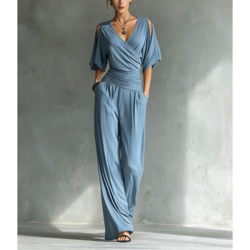 Women's Cold-Shoulder V-Neck Slim Jumpsuit