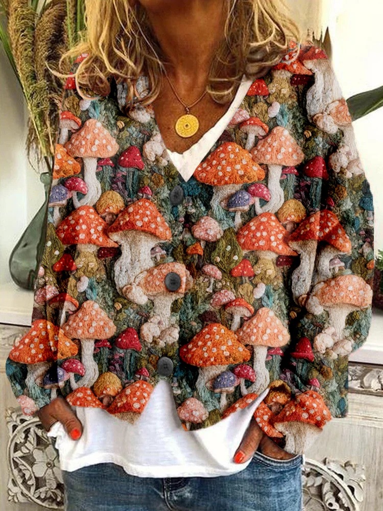 Abstract Print Open-Front Cardigan Sweater