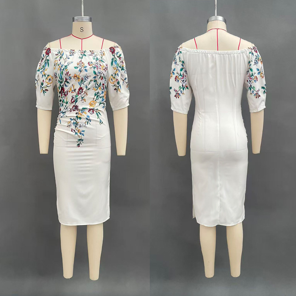 Women's Off-Shoulder Half-Sleeve Bodycon Midi Dress