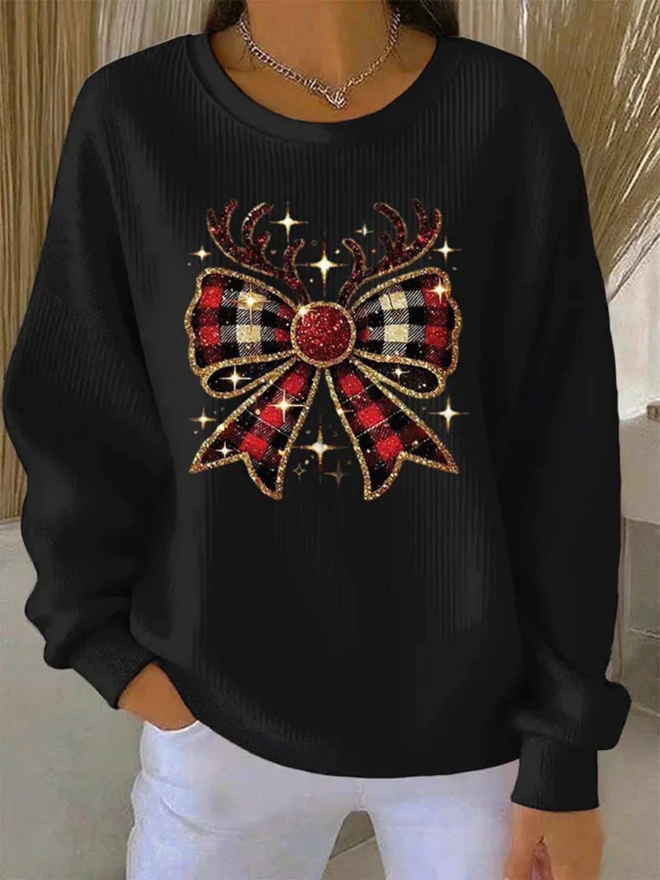 Christmas Print Crewneck Long Sleeve Pullover Sweatshirt