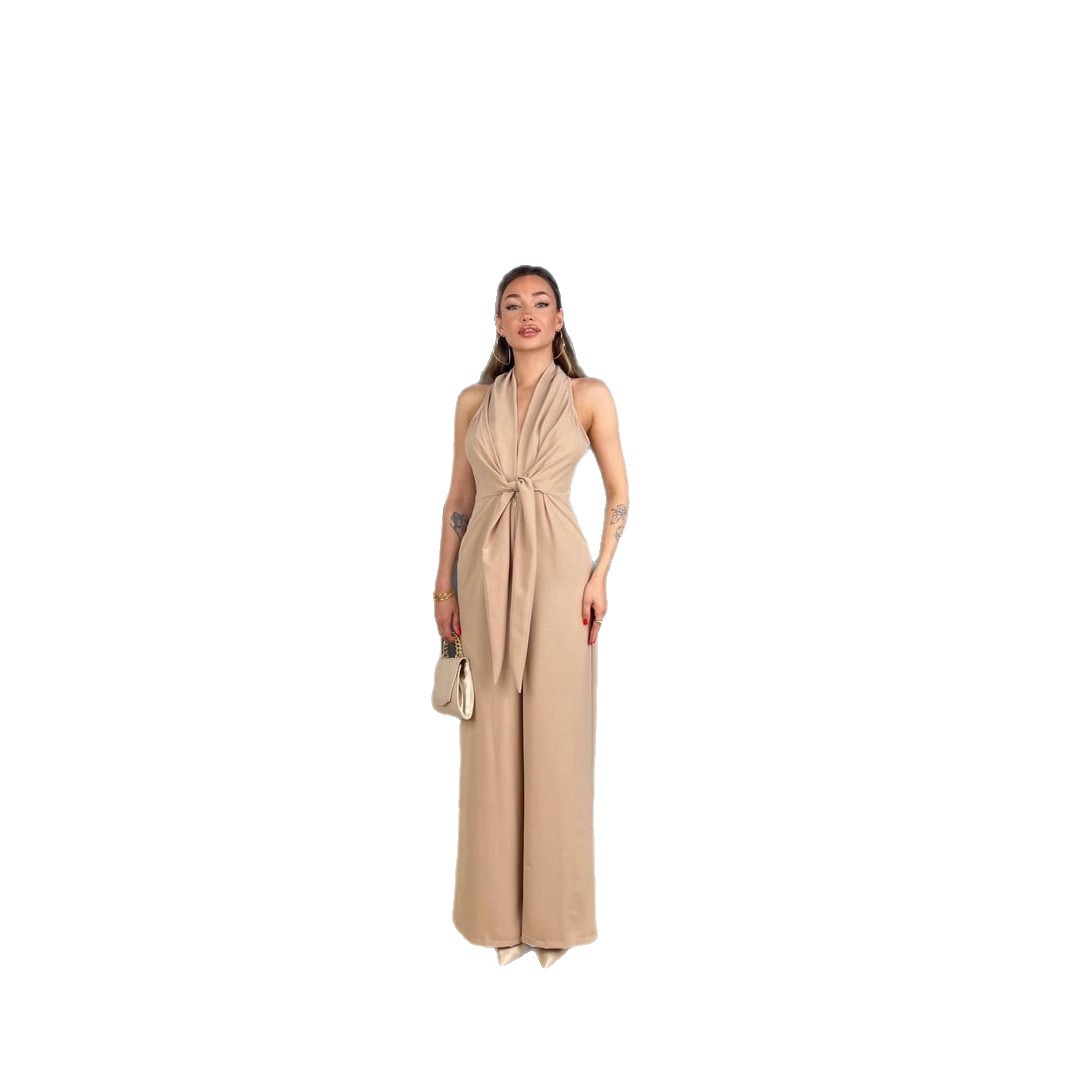 Women's Halter Tie Sleeveless Cinched Waist Sexy Jumpsuit