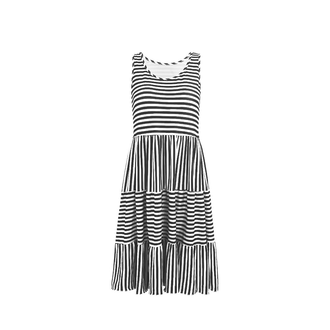 Striped Print Sleeveless Tank Dress Round Neck Casual Women's Dress