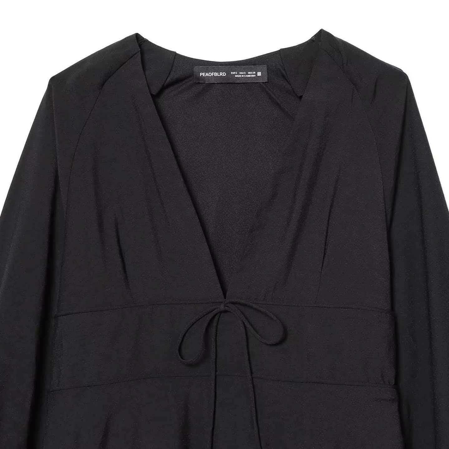Tie-Waist V-Neck Long Sleeve Dress