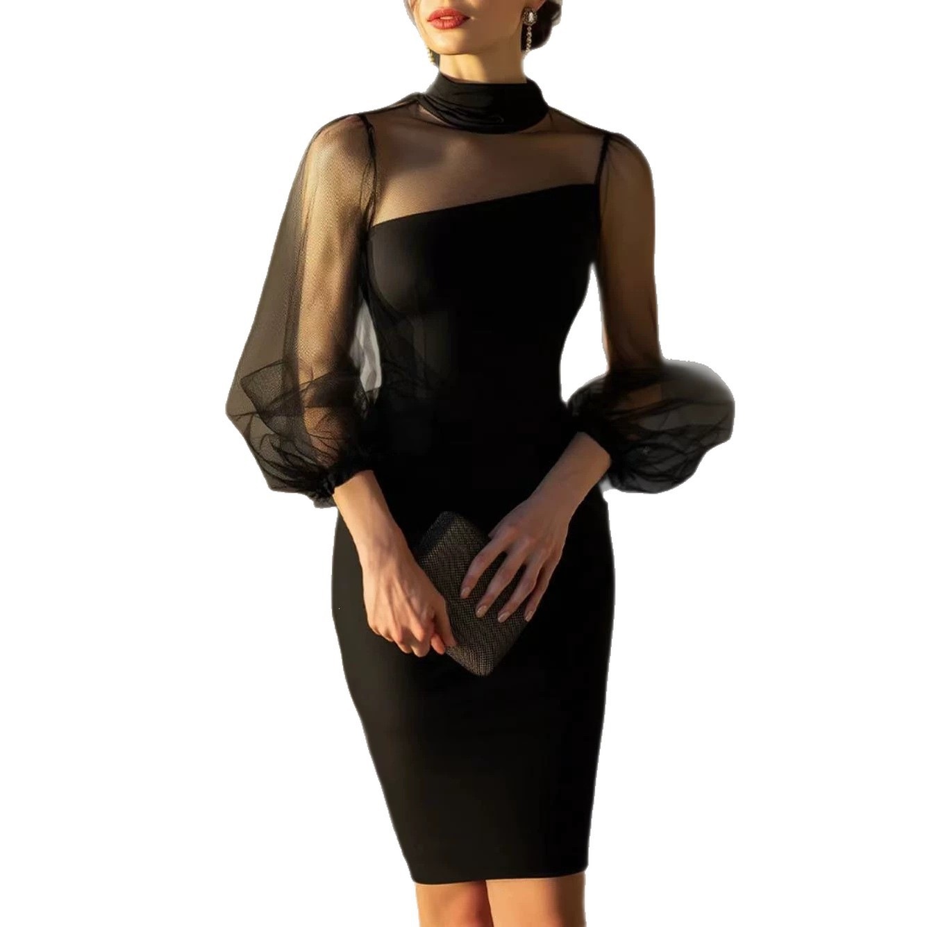 Women's Backless Mesh Panel Bodycon Dress