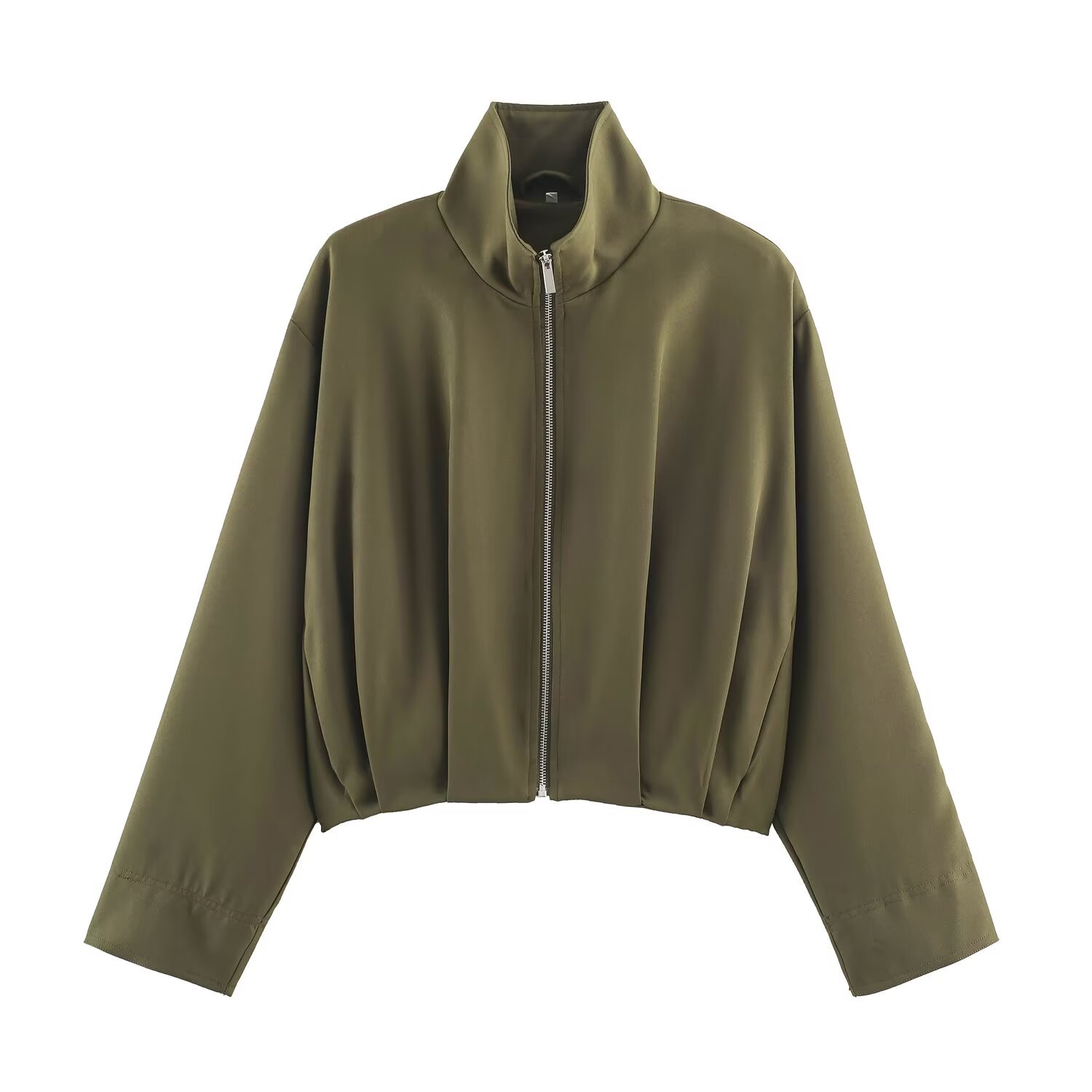 Women's Faux Leather Bomber Jacket Zip-Up Stand Collar Casual