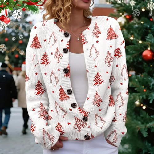 Women's Winter Forest Snowman Print Button Cardigan Sweater