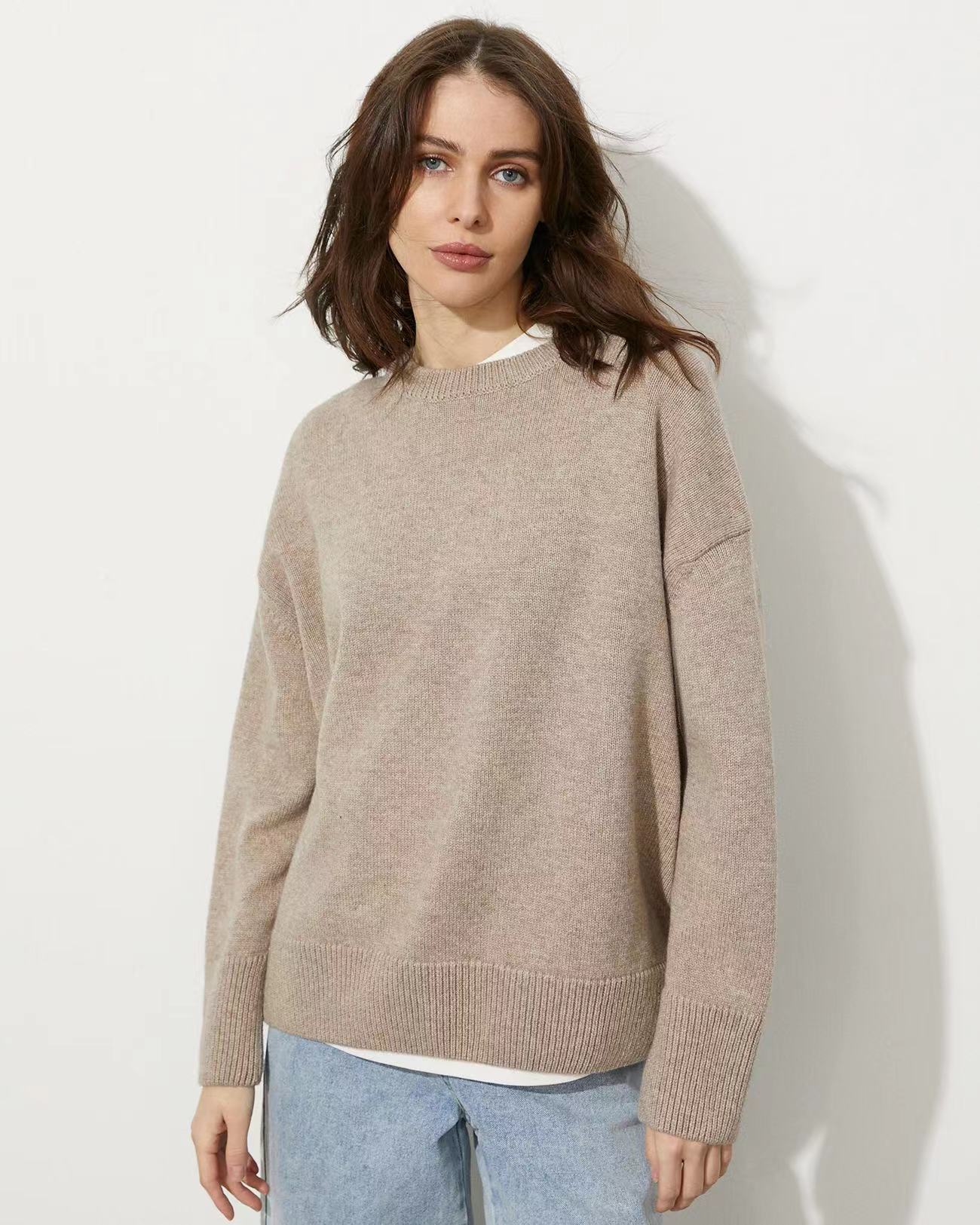 Women's Crewneck Solid Color Pullover Sweater Soft Casual